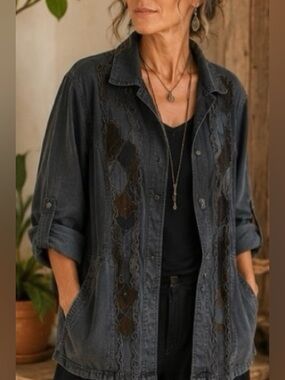 Vintage Artsy Wearable Art Patchwork Utility Jacket Boho Lagenlook Oversized